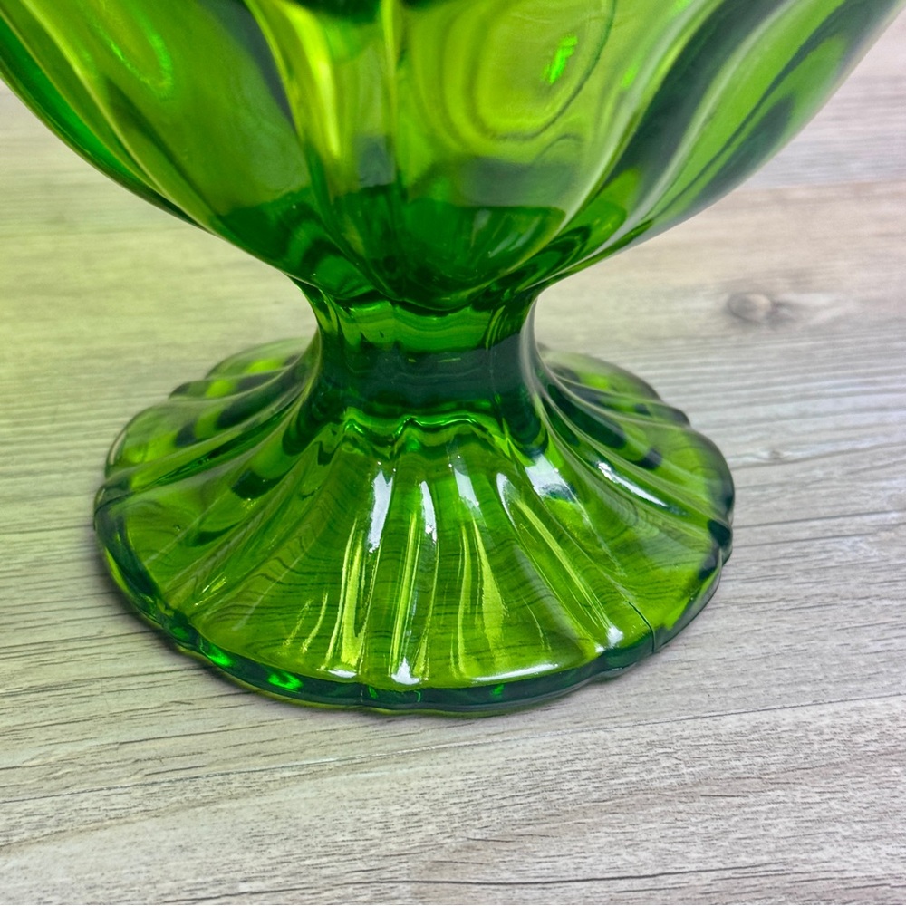 Vintage Green Glass LE Smith Handkerchief Footed Compote - Picture 7 of 8